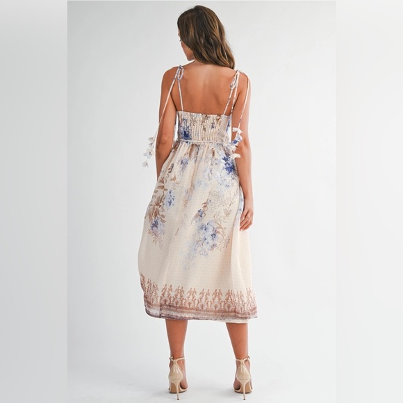 Endless Blu Floral Chiffon Tie-Strap Midi Dress - Picture 6 of 6
